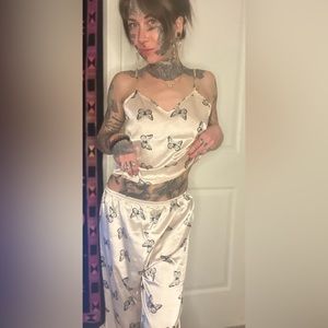 butterfly print satin pajama set